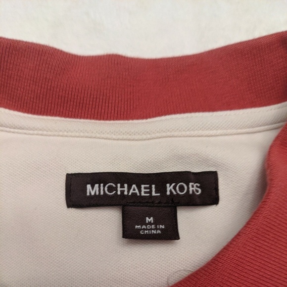 Michael Kors Mens Slim Fit Pink Red Polo Shirt M Short Sleeve Pullover Logo - Picture 2 of 10